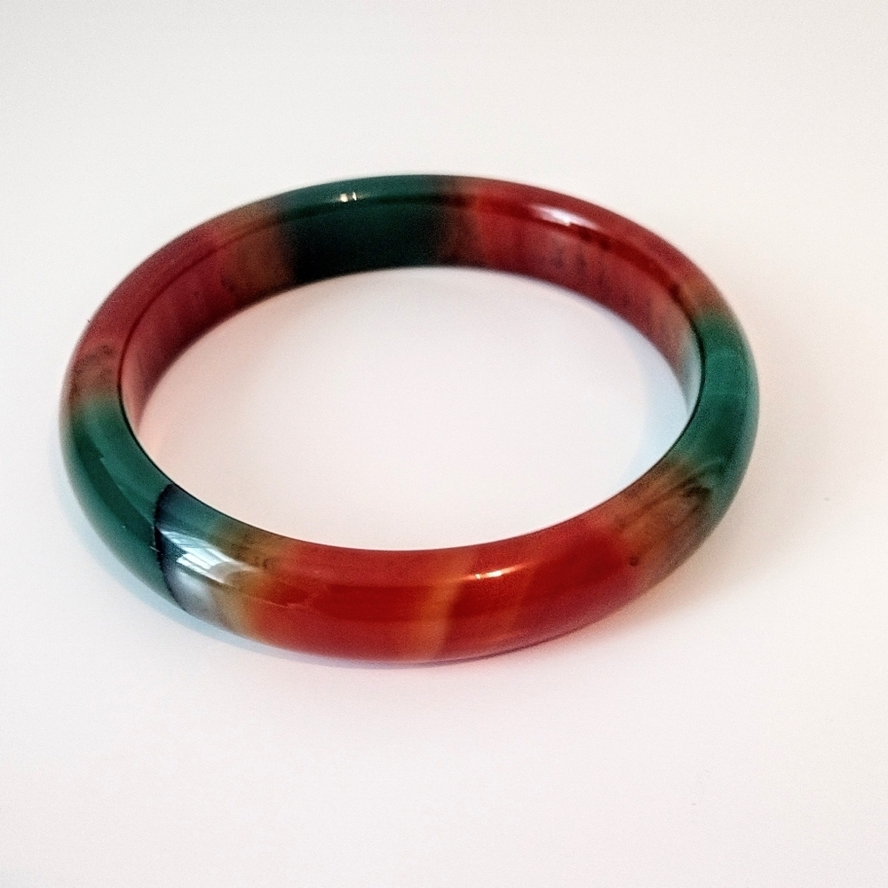 Green And Orange Agate Bangle Bracelet - Picture 3 of 5